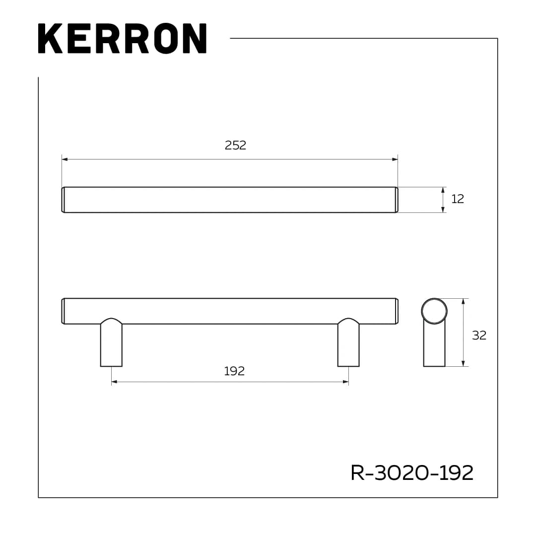 Ручка рейлинг KERRON Черный хром 192 мм R-3020-192 BN