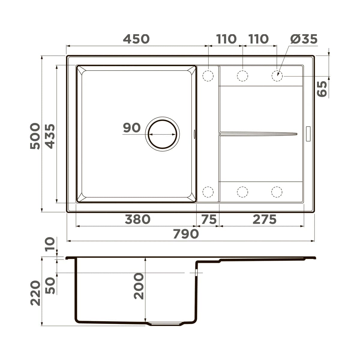 Мойка OMOIKIRI Графит Sumi 79A-GB