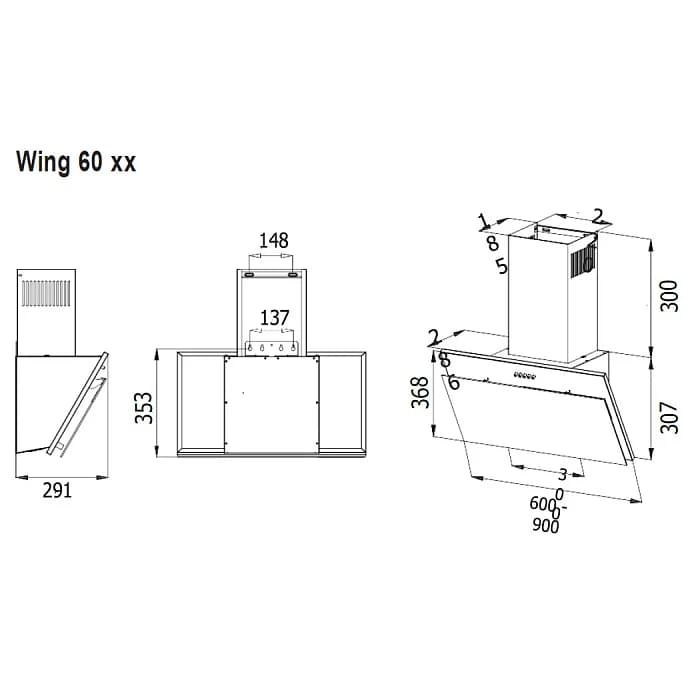Вытяжка кухонная EVELUX Черный 900 м3/ч WING 60 BG