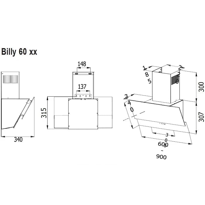 Вытяжка кухонная EVELUX Черный 950 м3/ч BILLY 60 BG