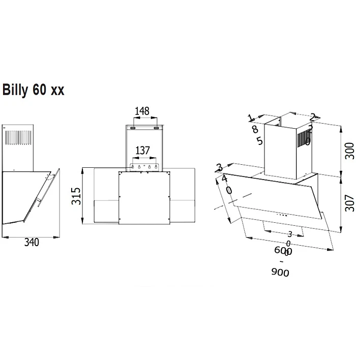 Вытяжка кухонная EVELUX Белый 950 м3/ч BILLY 60 WG