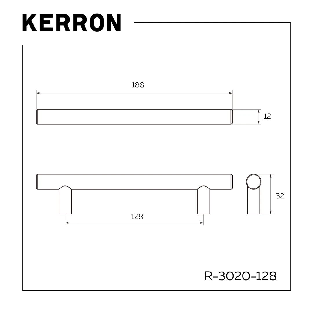 Ручка рейлинг KERRON Черный хром 128 мм R-3020-128 BN